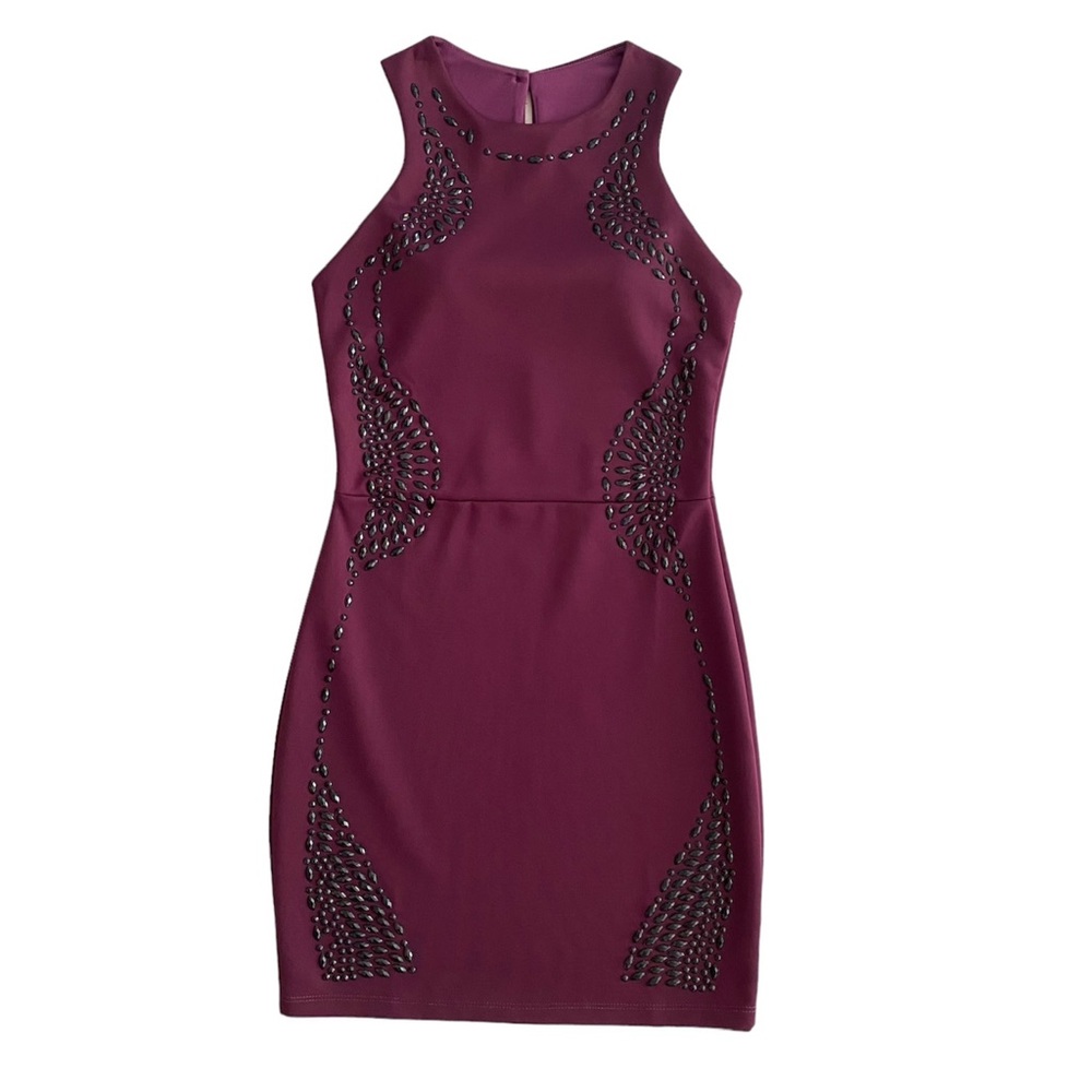 Foreign Exchange Sleeveless Black Rhinestone Bodycon Purple Dress Women's Size M